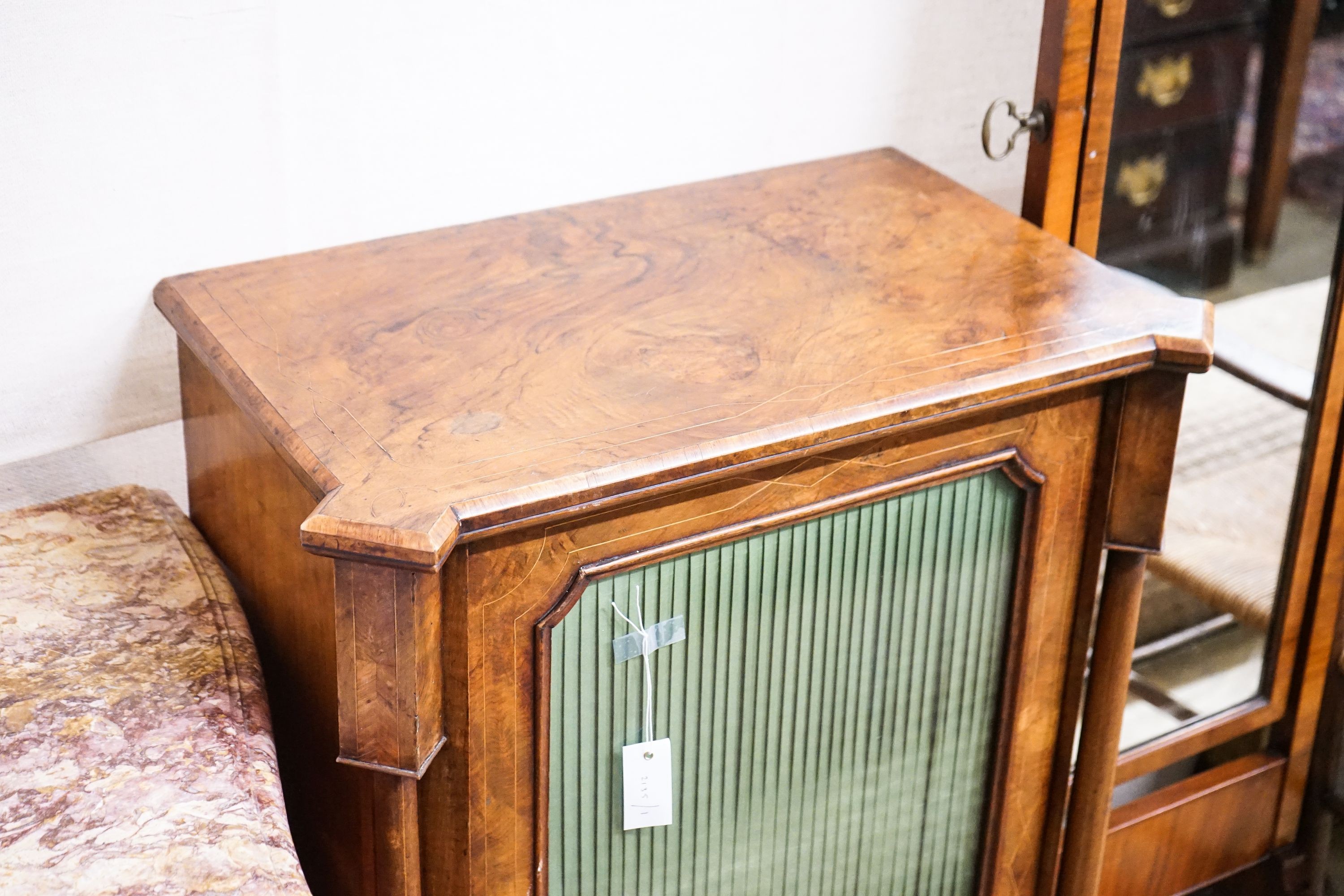 A Victorian figured walnut music cabinet, width 67cm, depth 40cm, height 100cm